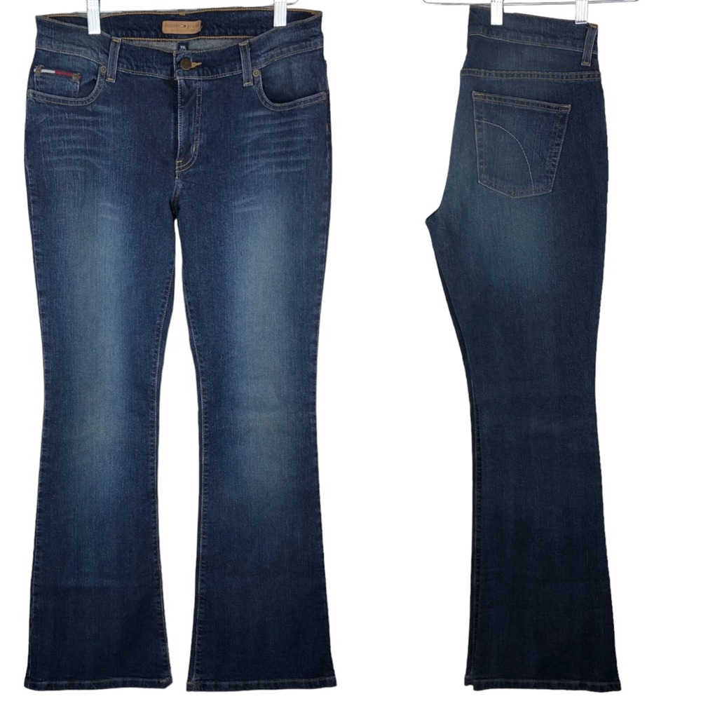Vintage Y2K 2004 Tommy Hilfiger Flare Leg Flag Jeans Size 11 LONG LENGTH